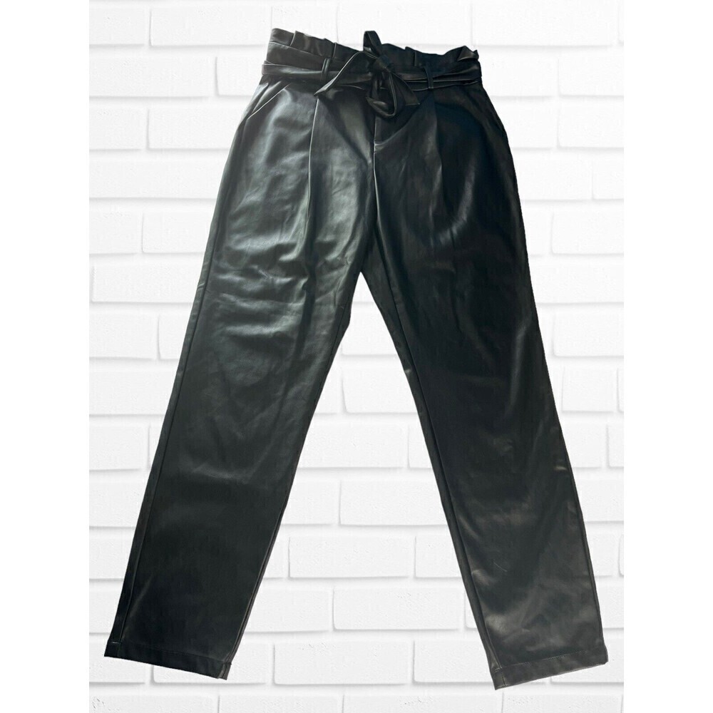 Vero Moda Women's Medium Pants Eva Paperbag Faux Leather Ankle Black